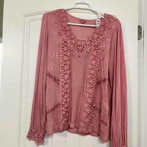 Floral Embroidered Pink Women's Top